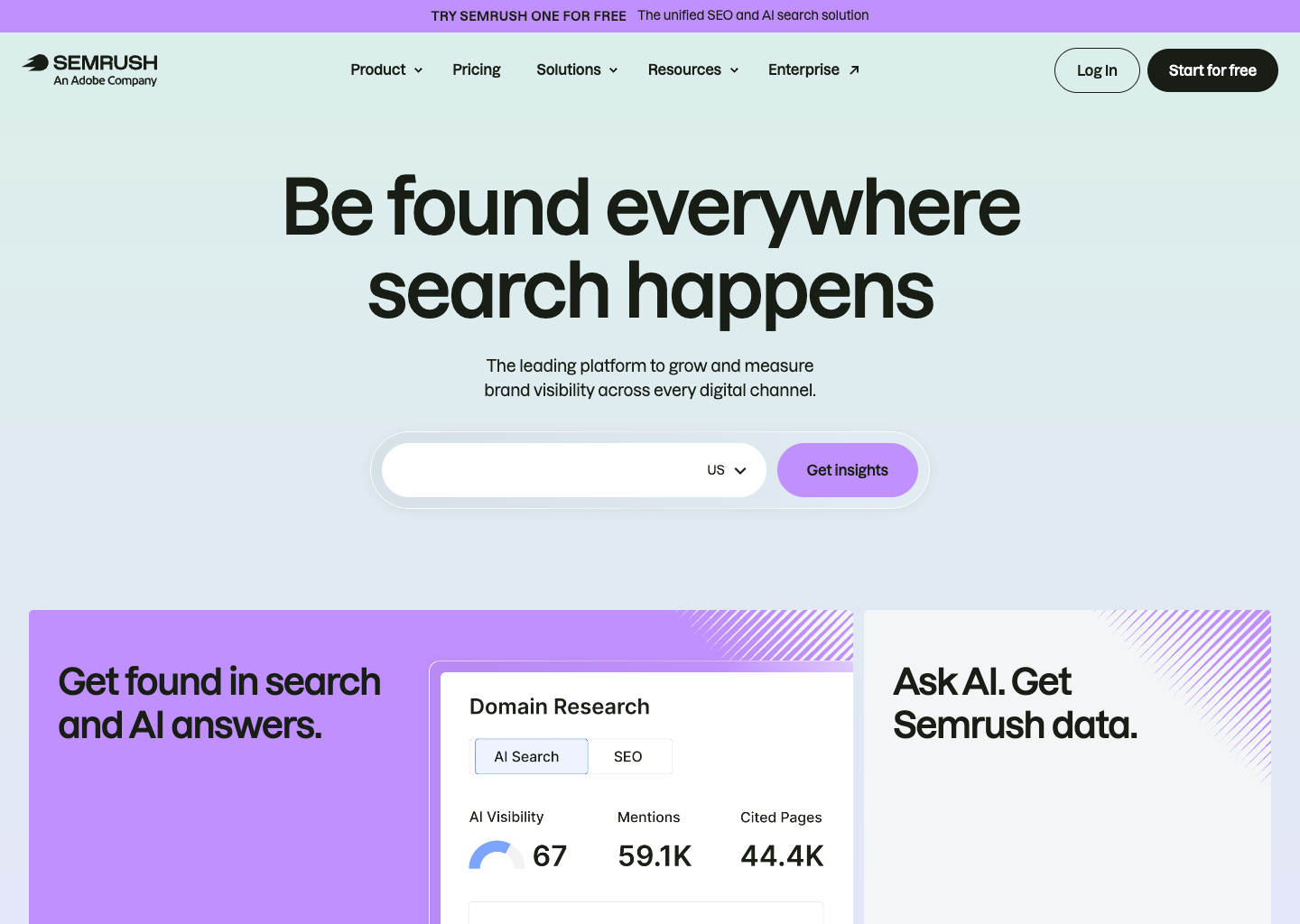 Semrush: Your Unfair Advantage for Growing Brand Visibility — website design on Landdding