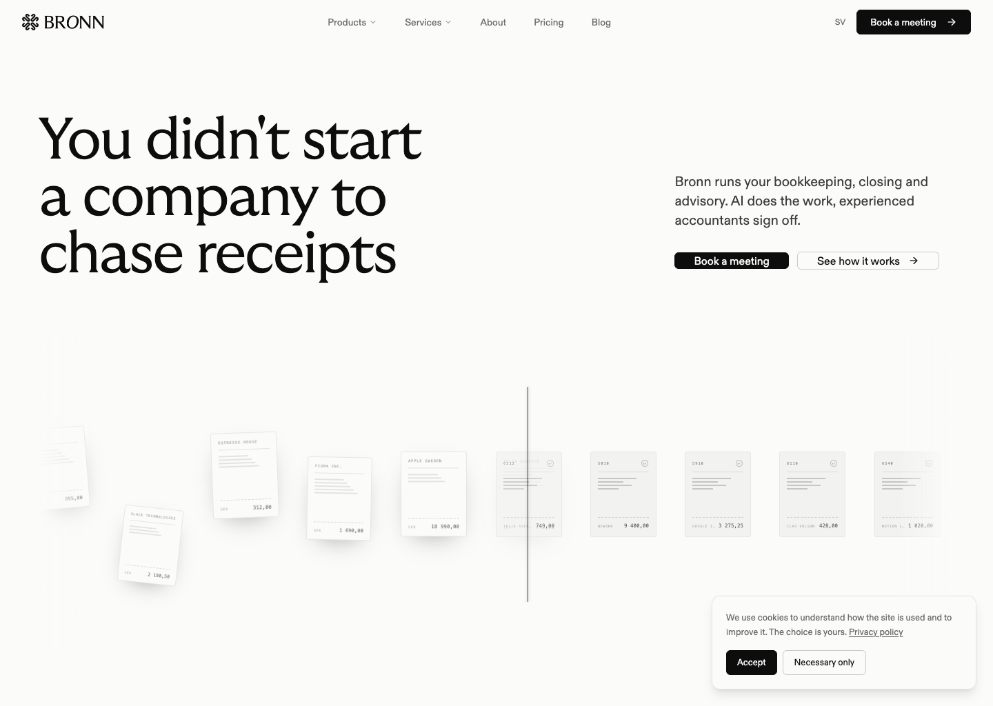 Bronn — AI Accounting for Startups in Stockholm — website design on Landdding