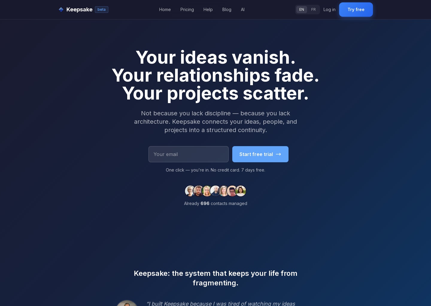Keepsake — website design on Landdding