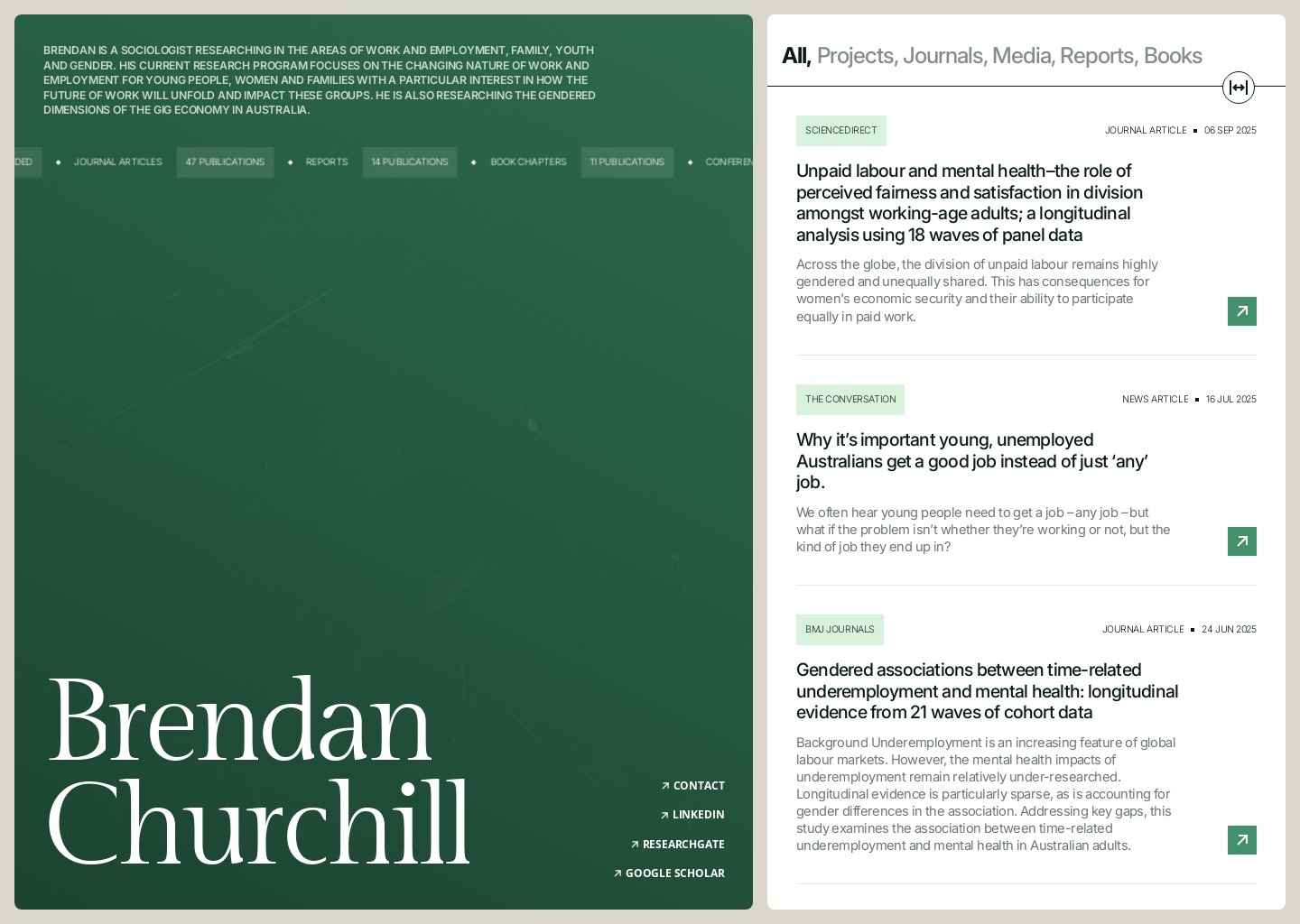 Brendan Churchill⬩Sociologist & Researcher in Work and Employment — website design on Landdding