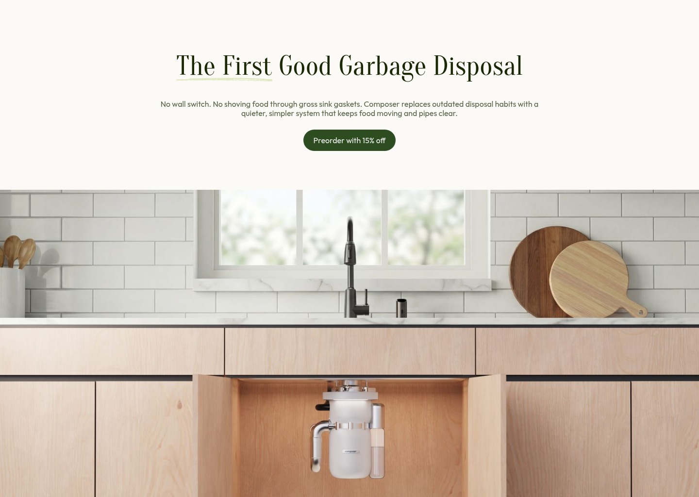 Composer In-Sink Disposal — website design on Landdding