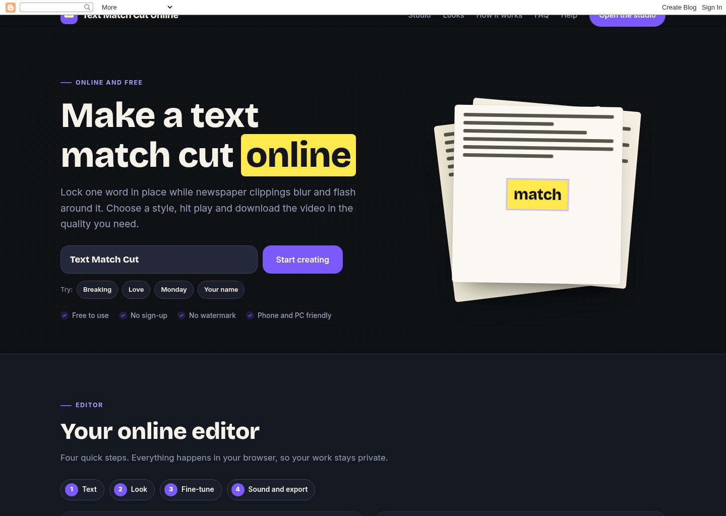 Text Match Cut Online: Make Text Match Videos Free — website design on Landdding