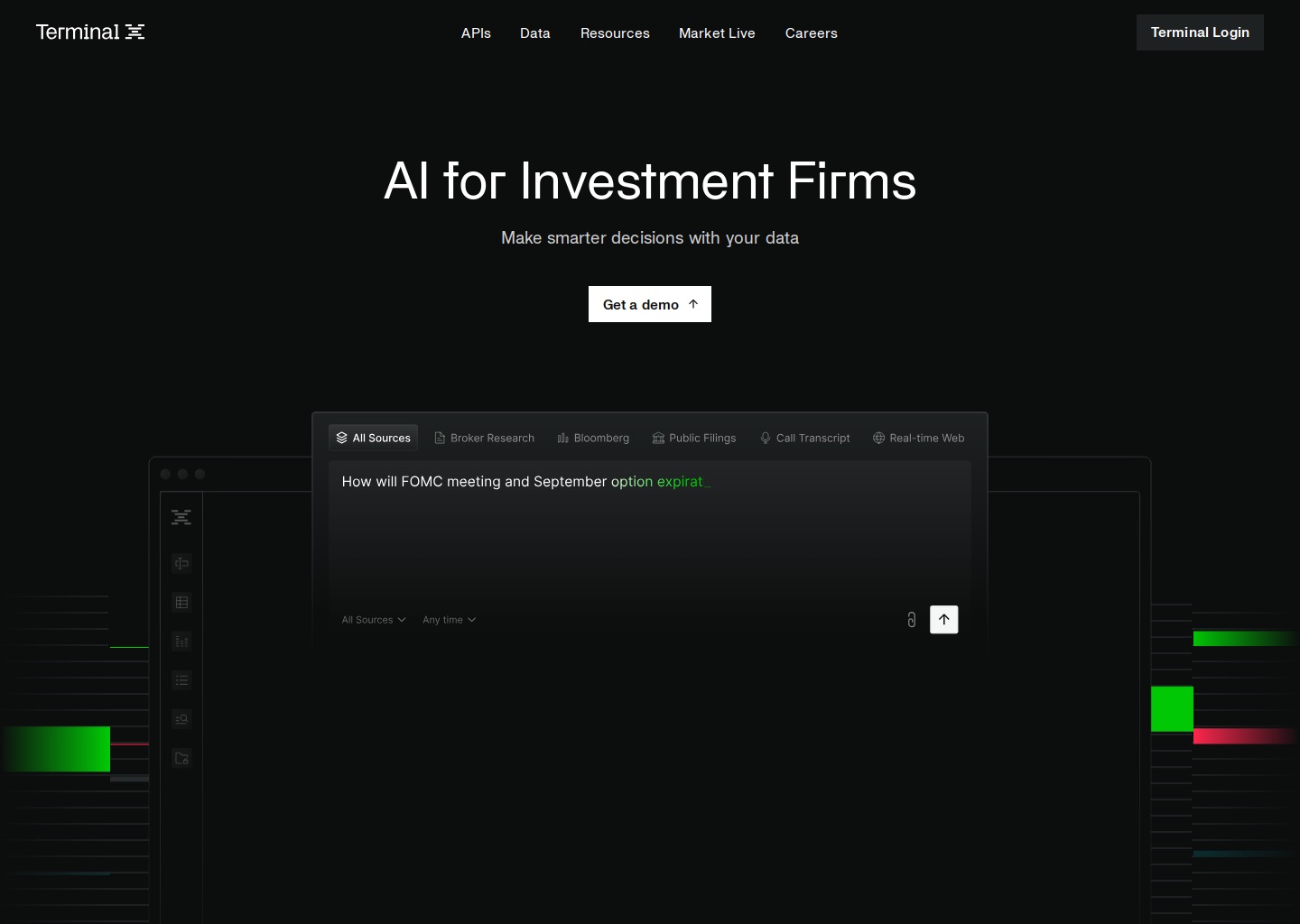 Terminal X - AI Agent Platform for Investment Managers — website design on Landdding
