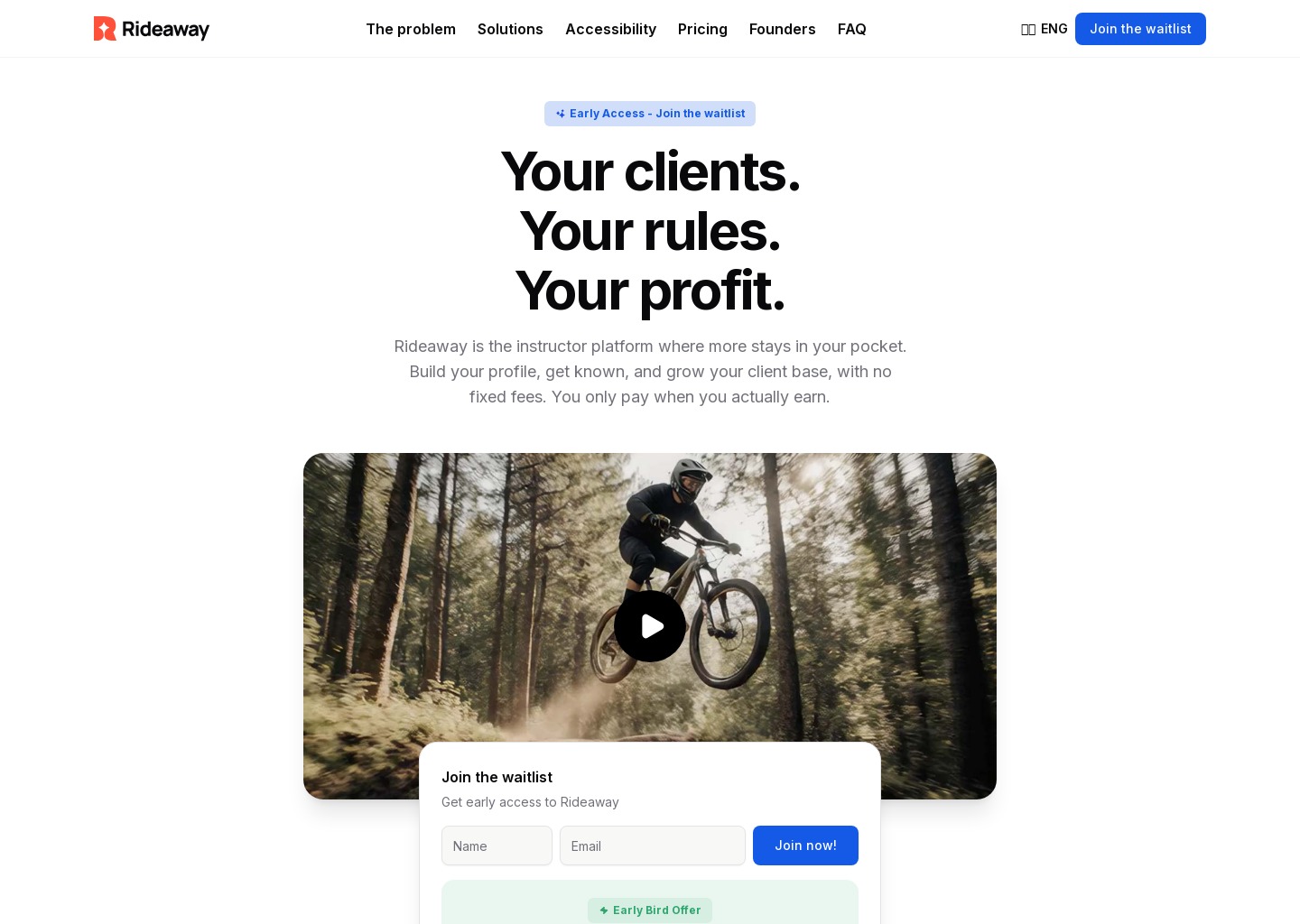 Rideaway | All-in-One Booking & Management Platform for Sports Instructors — website design on Landdding