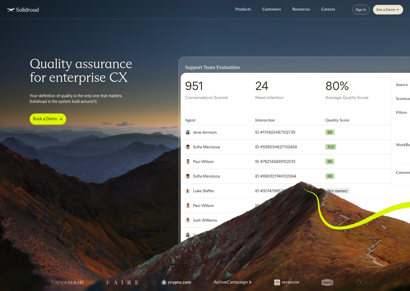 Solidroad - Precision AI QA & Coaching for CX Teams — website design on Landdding