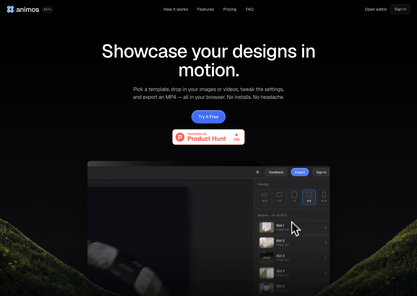 animos — Motion templates for design showcases — website design on Landdding