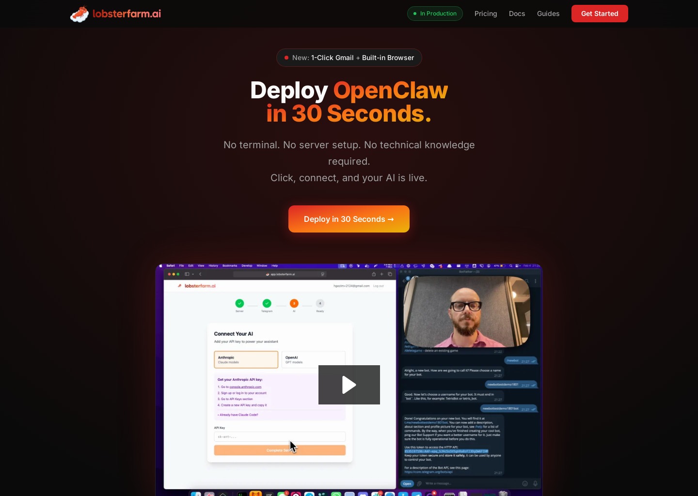 lobsterfarm - Deploy OpenClaw in 30 Seconds — website design on Landdding