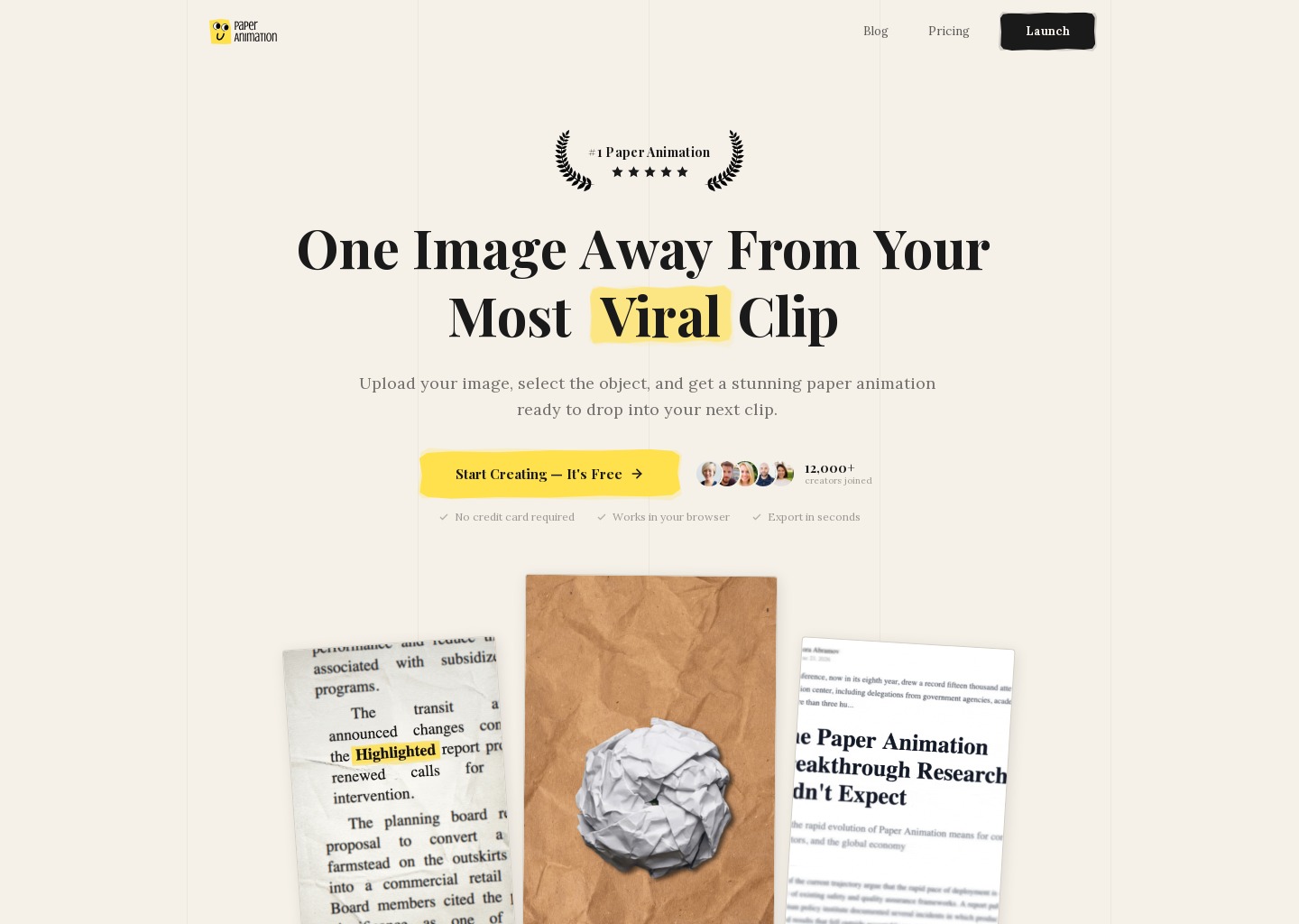 Paper Animation — One Image Away From Your Most Viral Clip — website design on Landdding