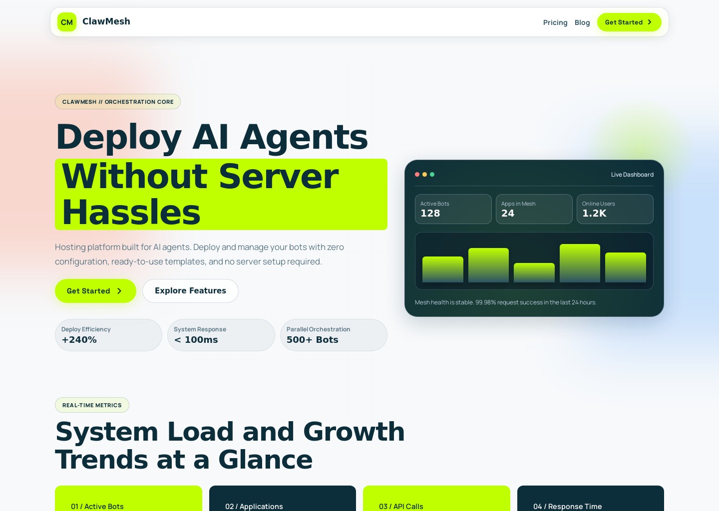 ClawMesh - OpenClaw Bot Management Platform — website design on Landdding