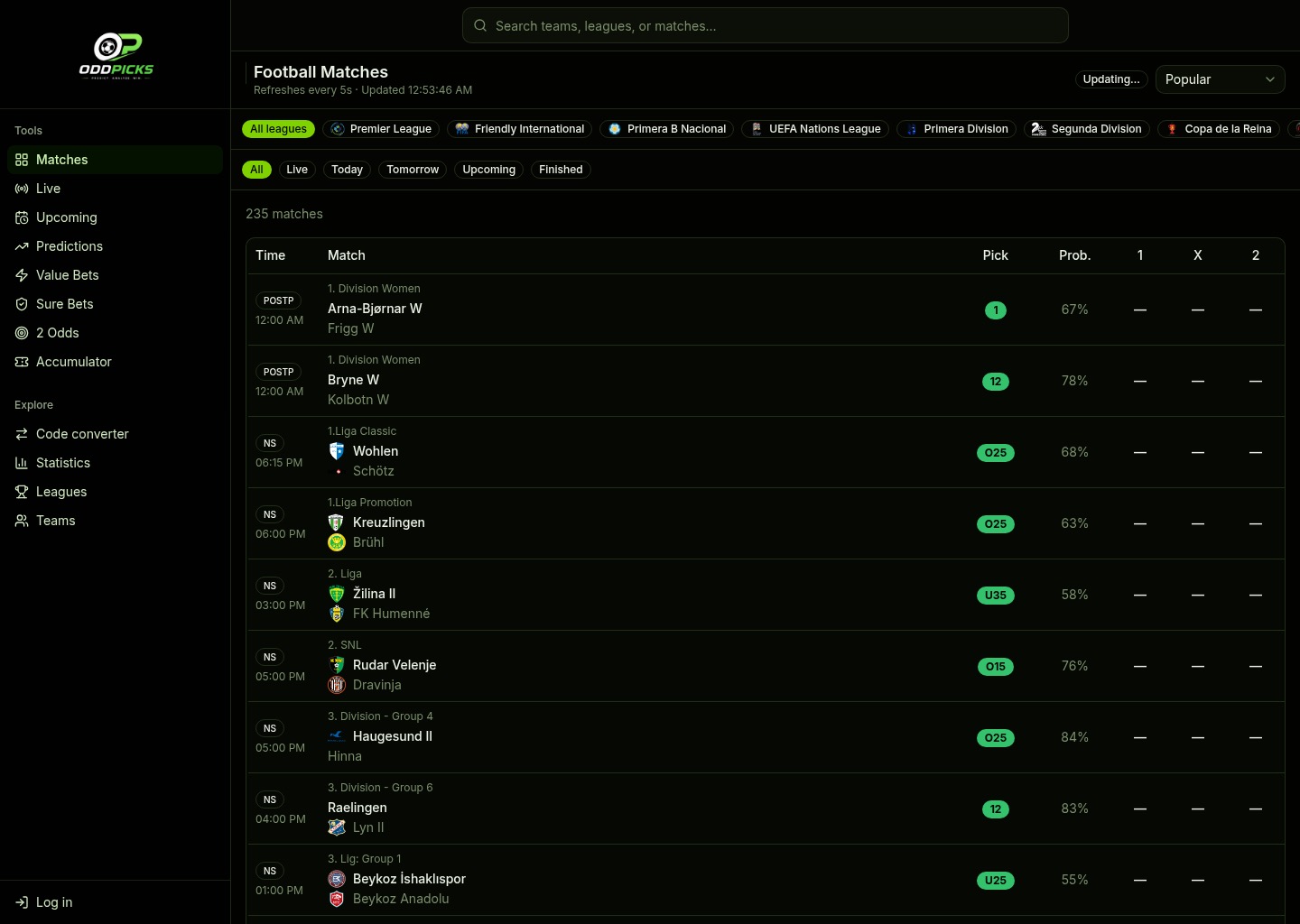 OddPicks — Predict. Analyze. Win. — website design on Landdding