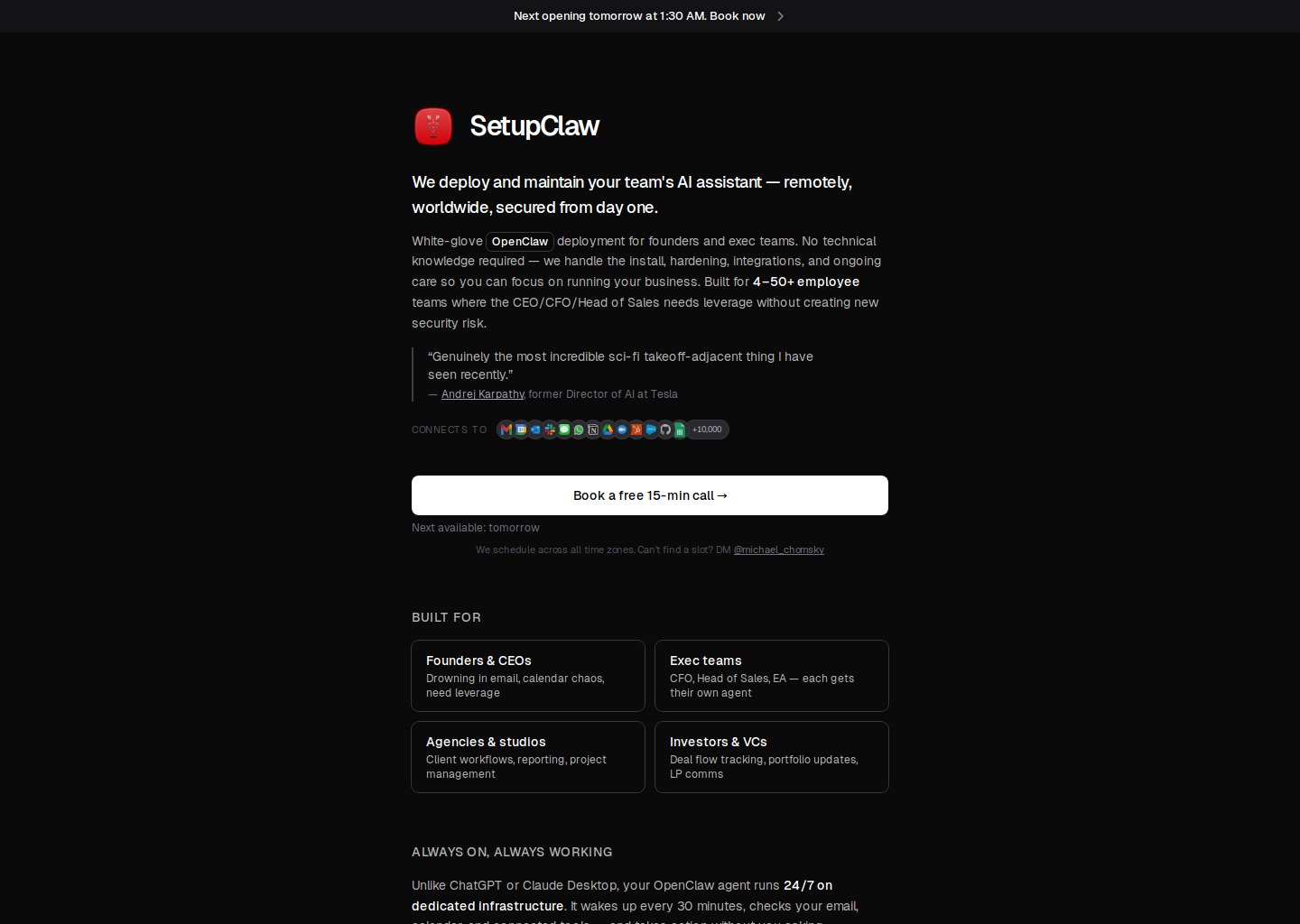 SetupClaw — White-Glove OpenClaw Deployment for Founders & Exec Teams — website design on Landdding