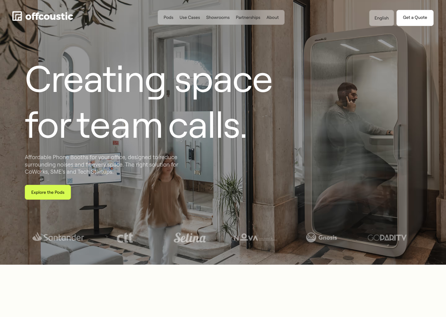Offcoustic – Affordable Phone Booths for your office, cowork, SME, and startup — website design on Landdding