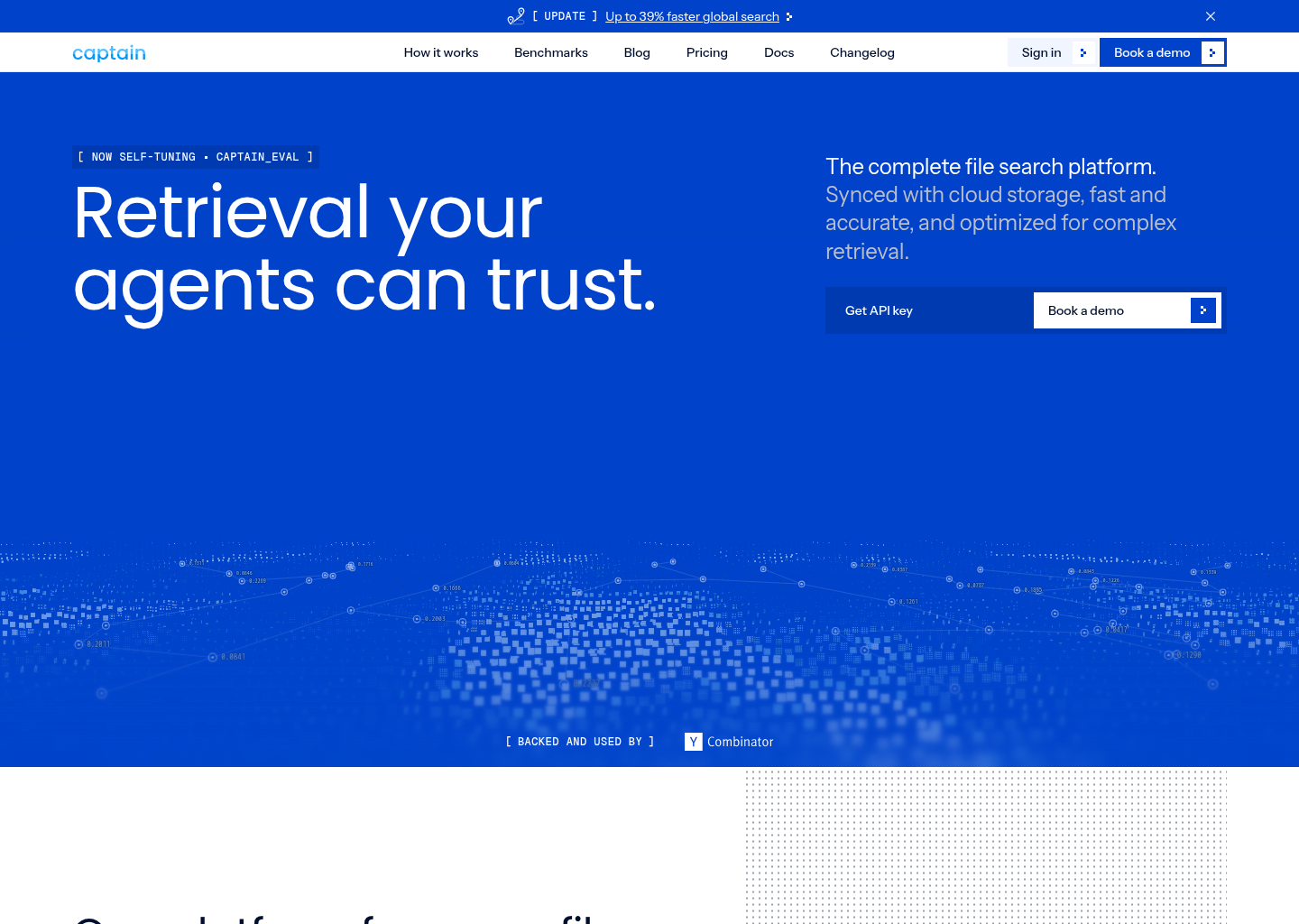 Captain - Self-tuning file search for AI agents · Captain — website design on Landdding