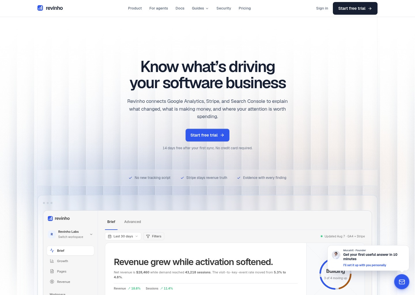 Revenue intelligence for software companies — website design on Landdding
