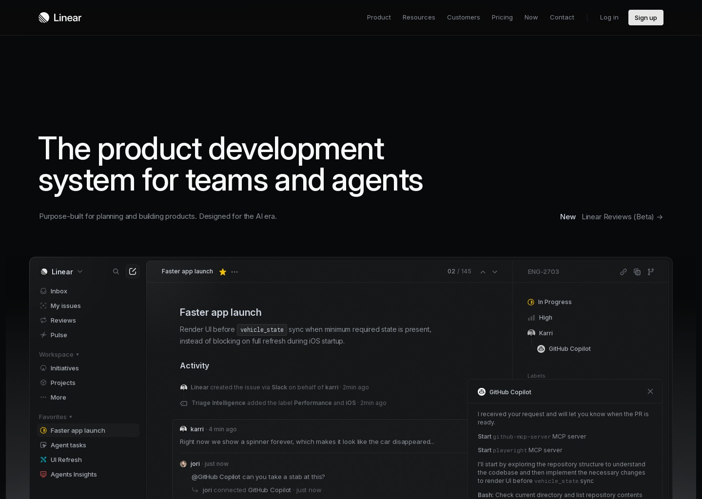 Linear – The system for product development — website design on Landdding