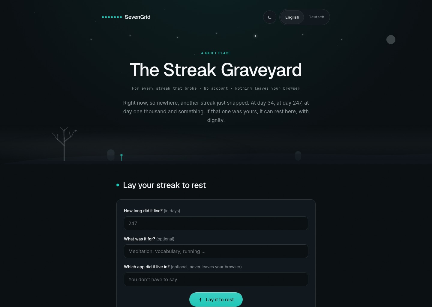 The Streak Graveyard — website design on Landdding