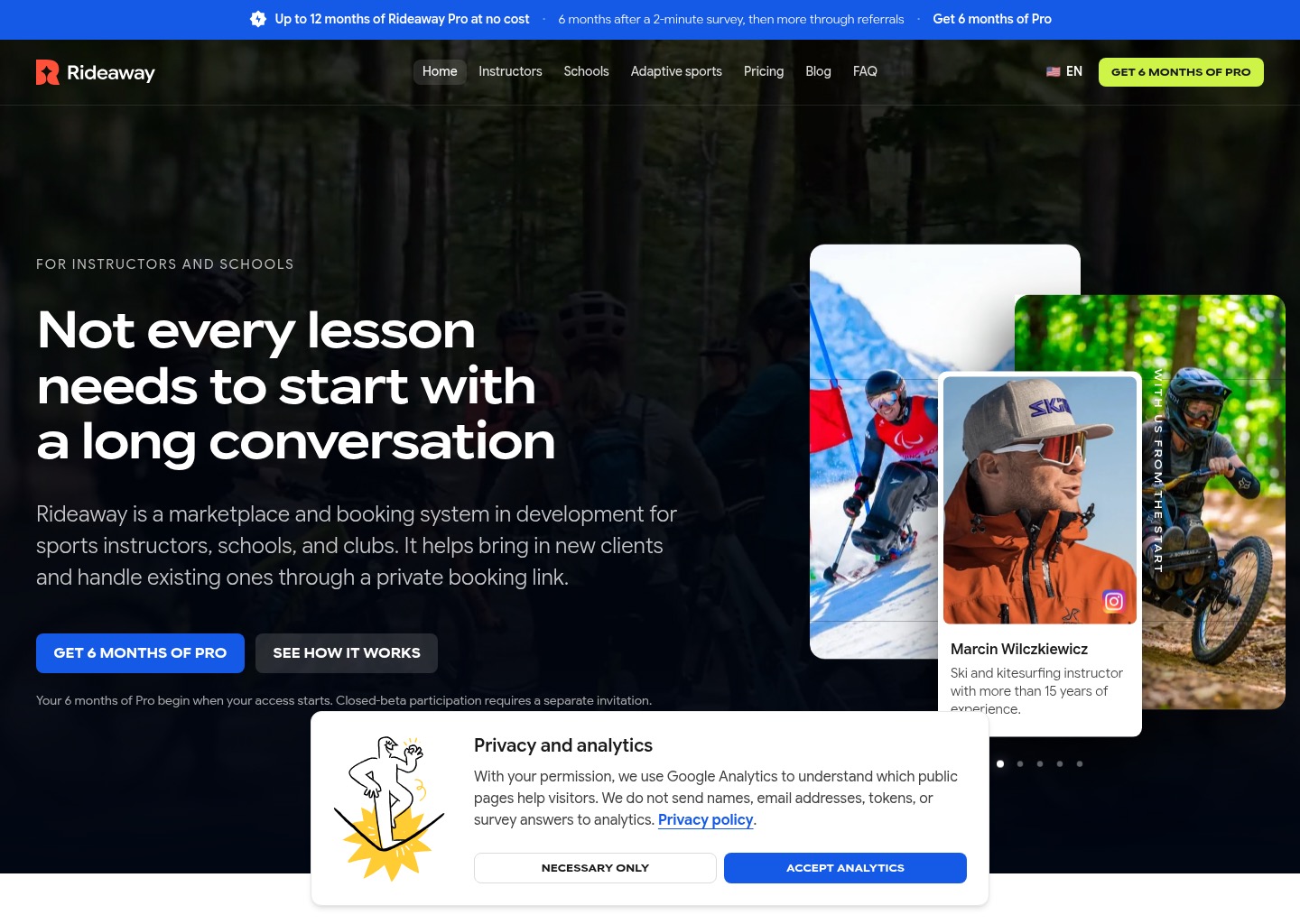 Rideaway | Sports instructors, bookings and schools — website design on Landdding