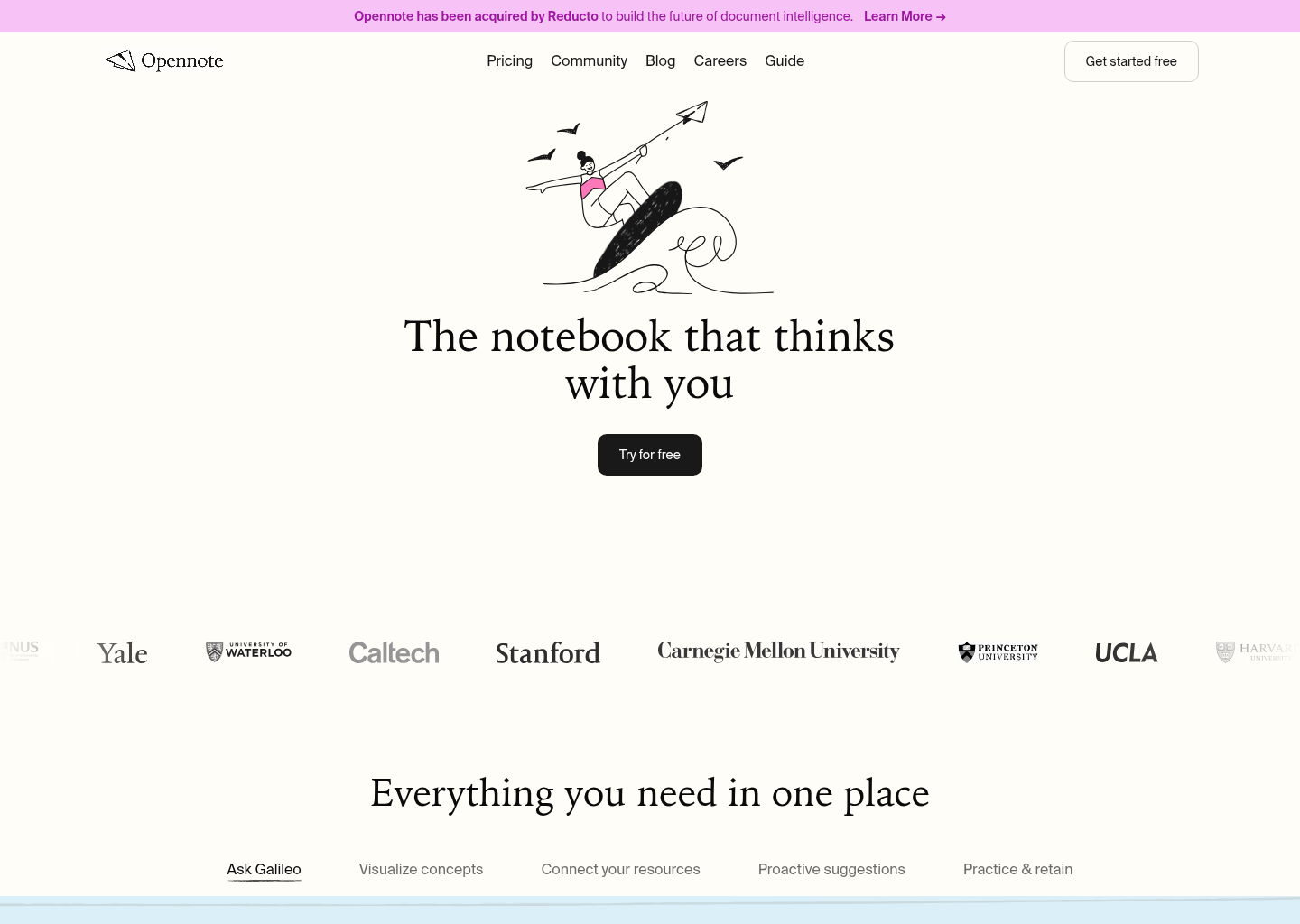 Opennote — website design on Landdding