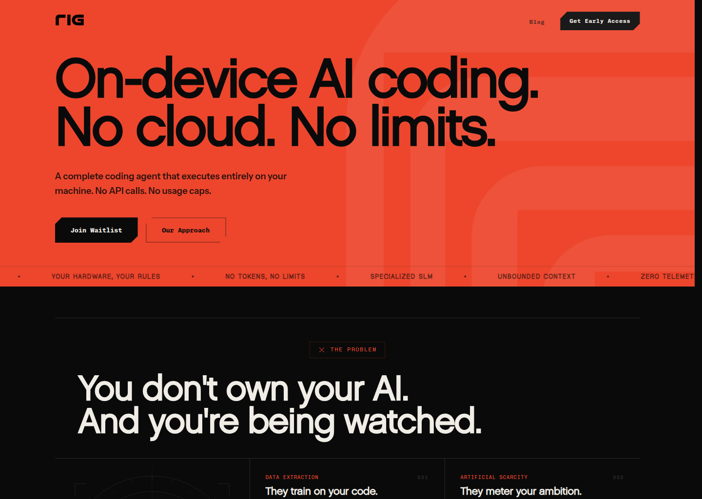 Rig - Local-First AI Coding Assistant — website design on Landdding