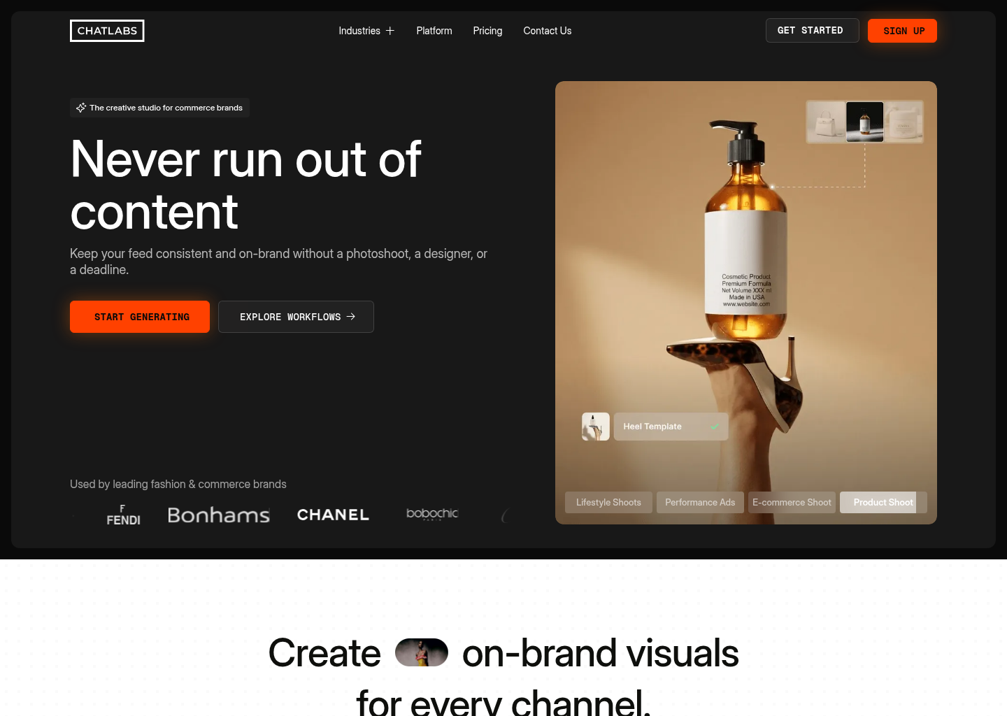 ChatLabs — AI Product Photography & Brand Creative Studio — website design on Landdding