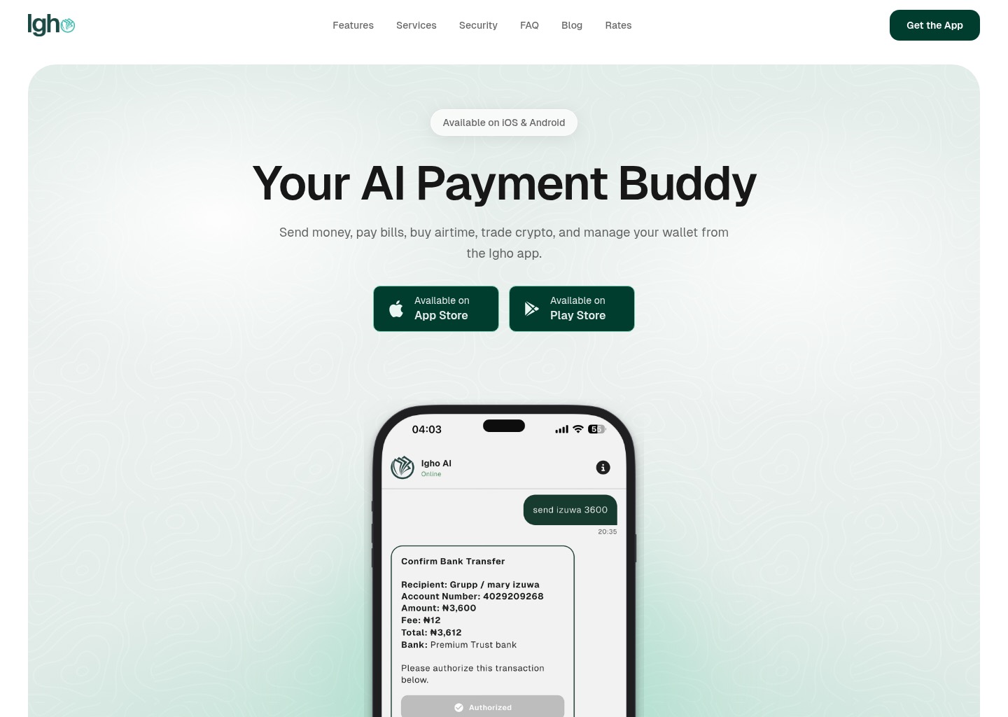 Igho | Your AI Payment Buddy — website design on Landdding