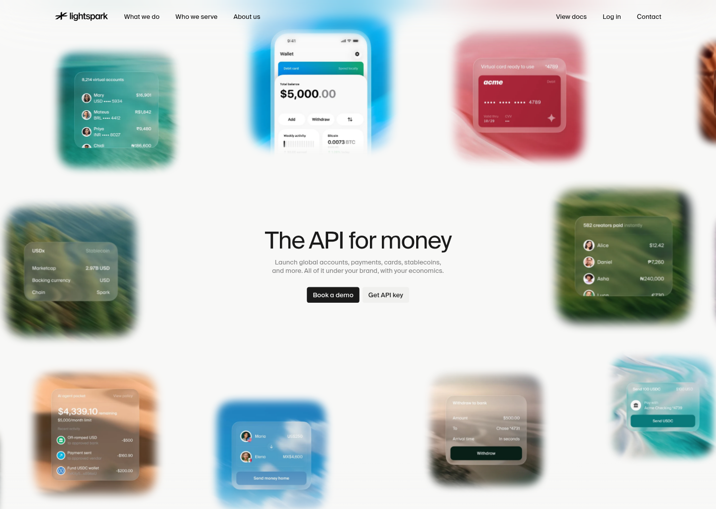 Lightspark | The API for money: accounts, payments, cards — website design on Landdding