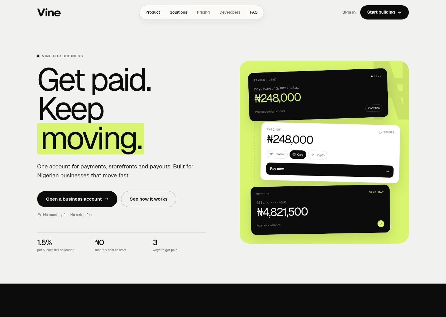 Vine — Payments for Nigeria — website design on Landdding