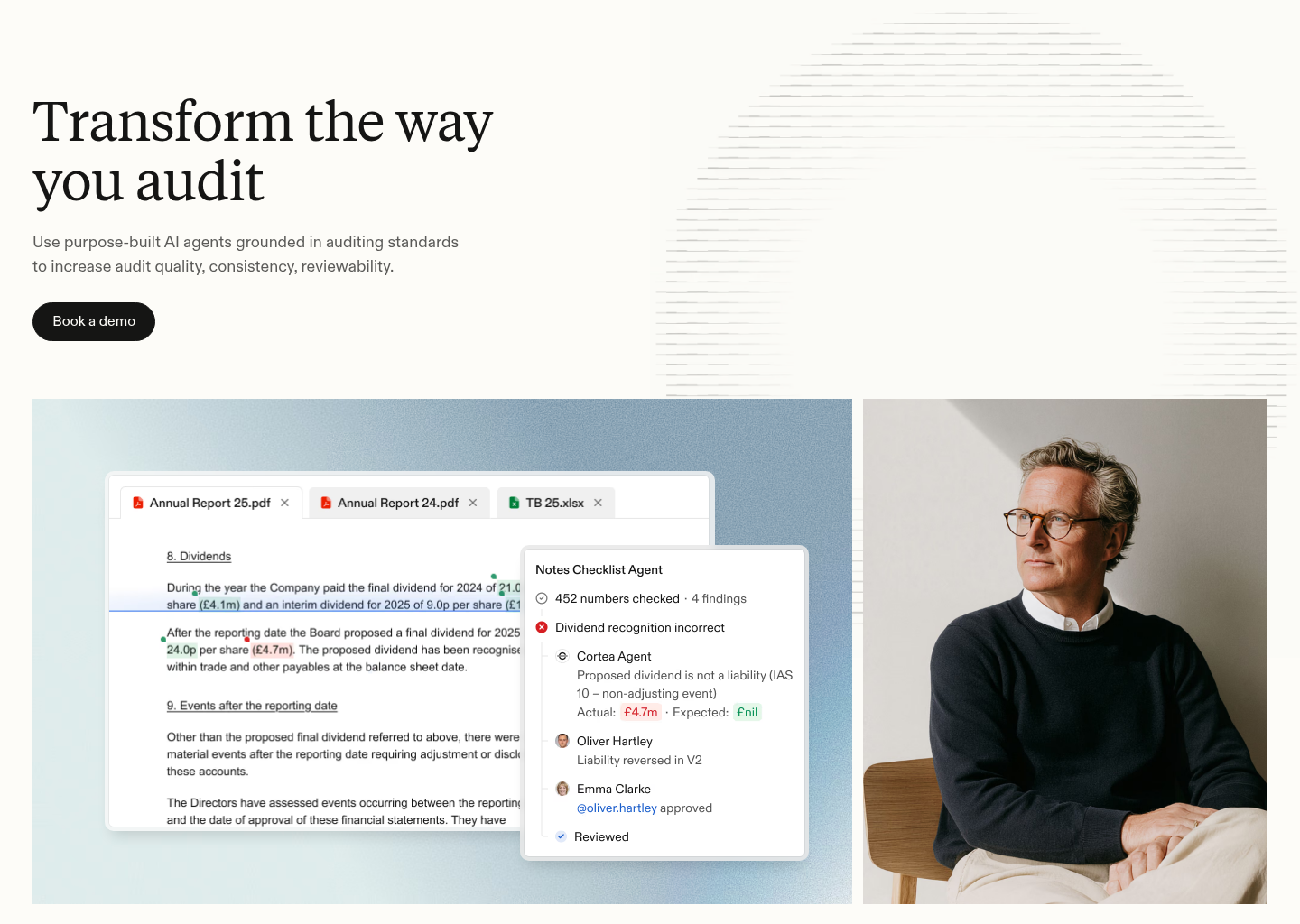 AI audit agents for professional audit firms | Cortea — website design on Landdding