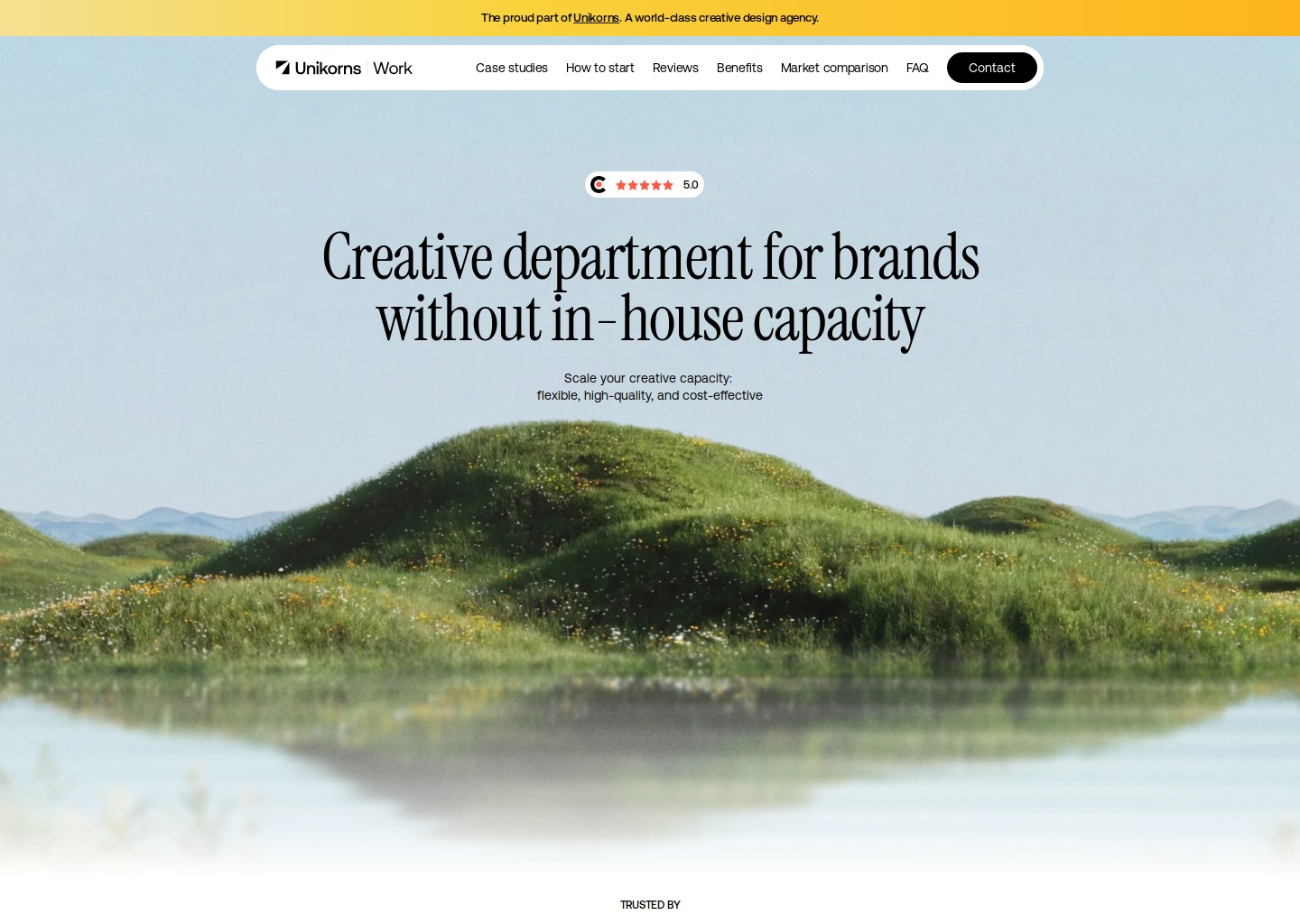Unikorns® Work | Creative department for brands without in-house capacity — website design on Landdding