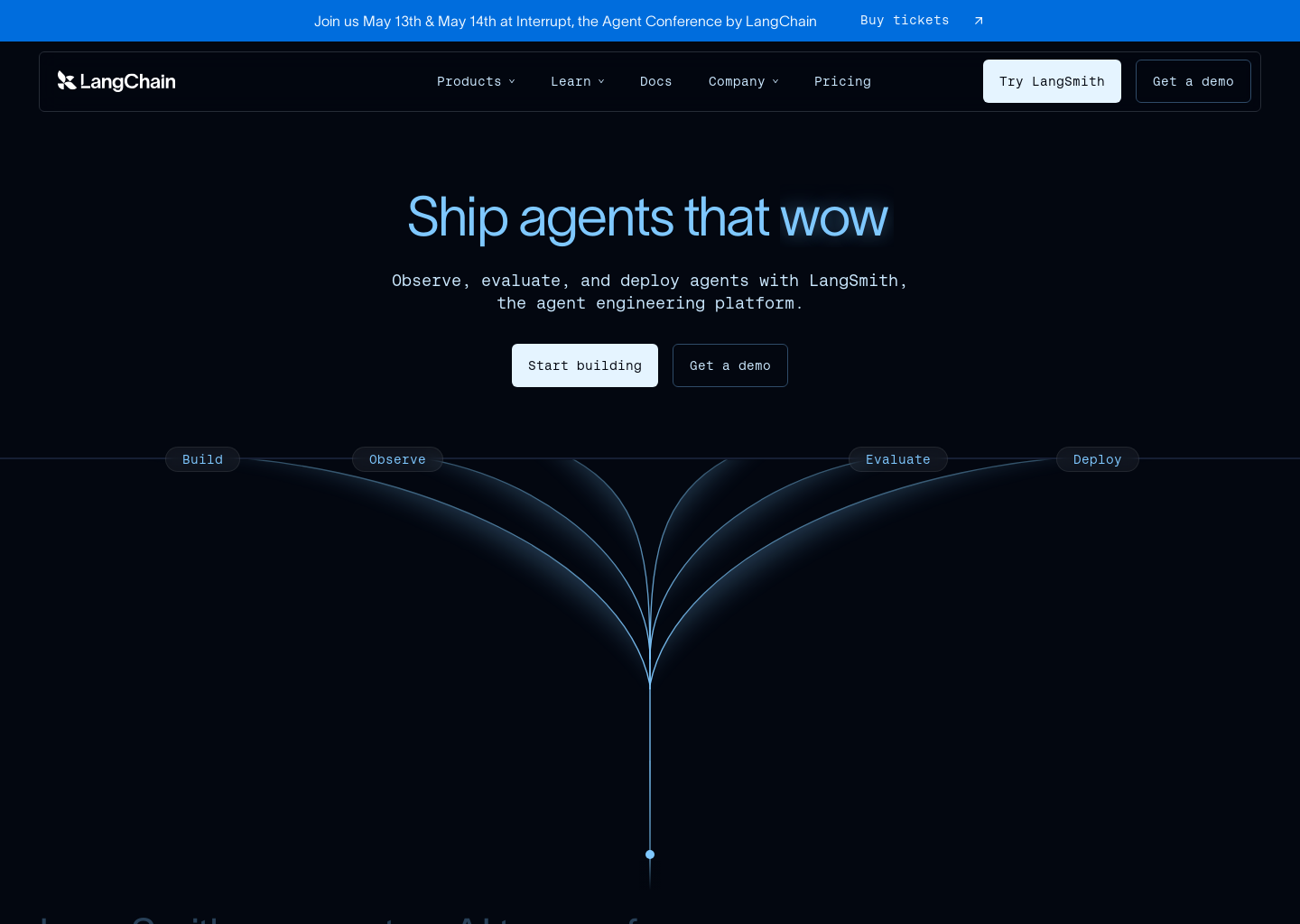 LangChain: Observe, Evaluate, and Deploy Reliable AI Agents — website design on Landdding