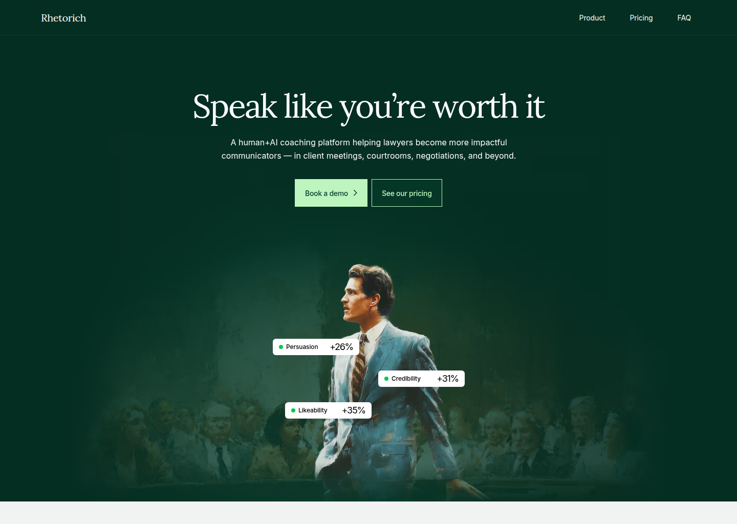 Rhetorich | Make speaking your firm's most powerful advantage — website design on Landdding