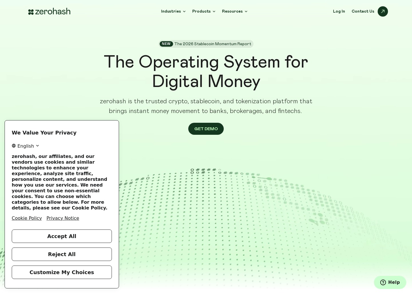 zerohash | The Operating System for Digital Money — website design on Landdding