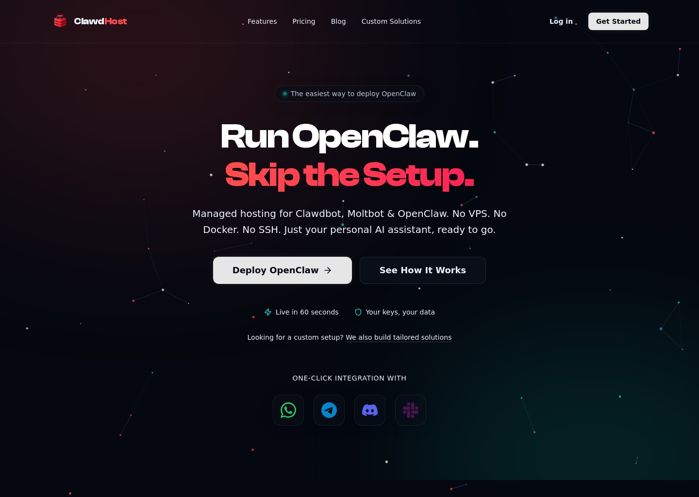ClawdHost — OpenClaw & Moltbot Hosting | Deploy in 60 Seconds — website design on Landdding