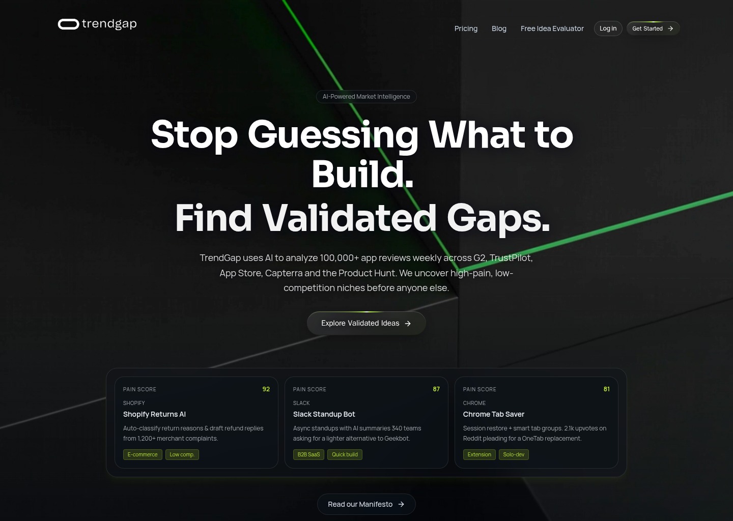 TrendGap Discover High-Pain SaaS Niches with AI — website design on Landdding