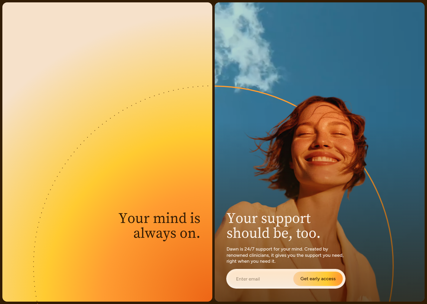 Dawn: AI for Mental Health | 24/7 support for your mind — website design on Landdding