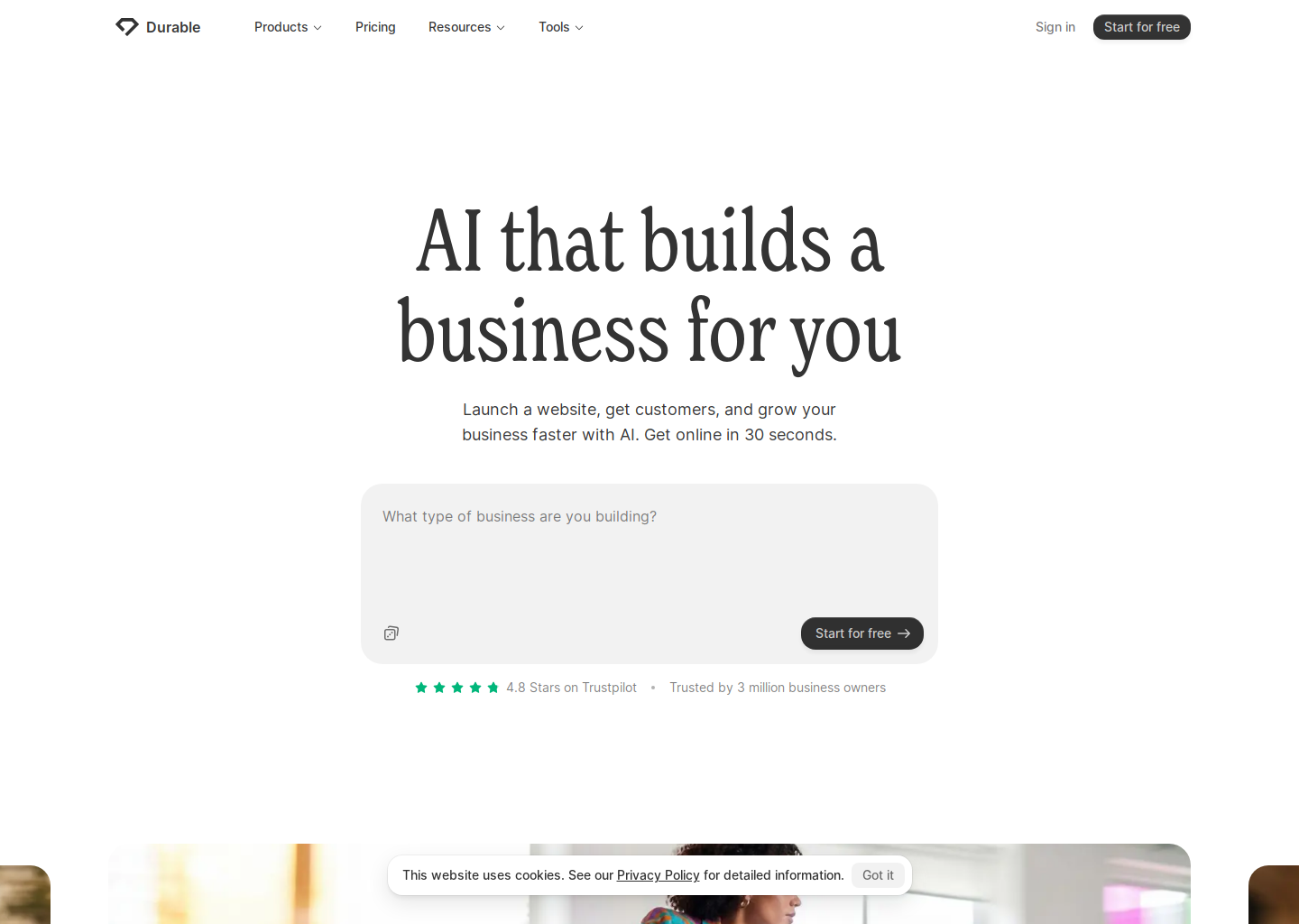 Durable AI Website Builder and Small Business Software — website design on Landdding