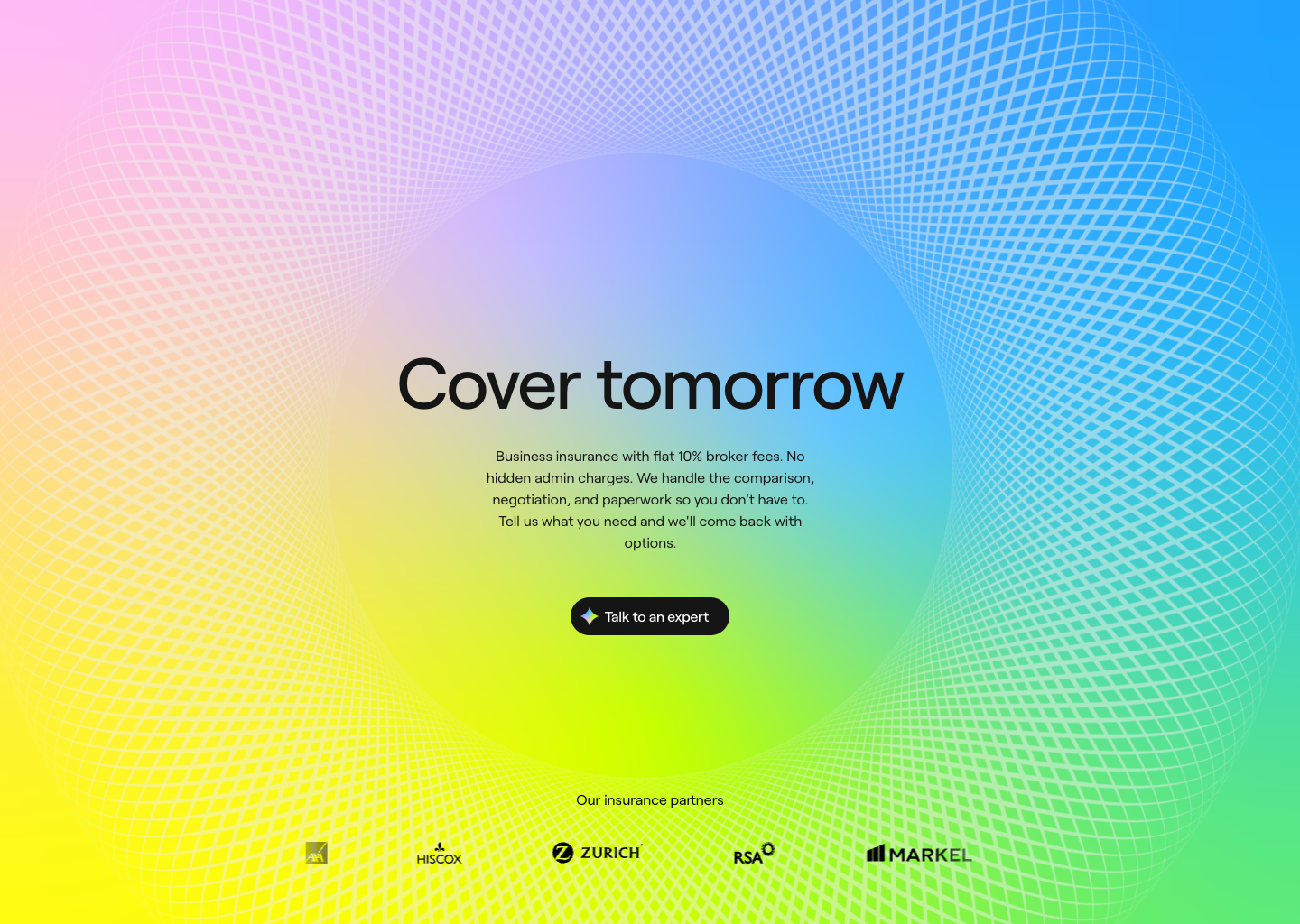 Meshed: Your best business insurance broker in finding the right cover with AI — website design on Landdding