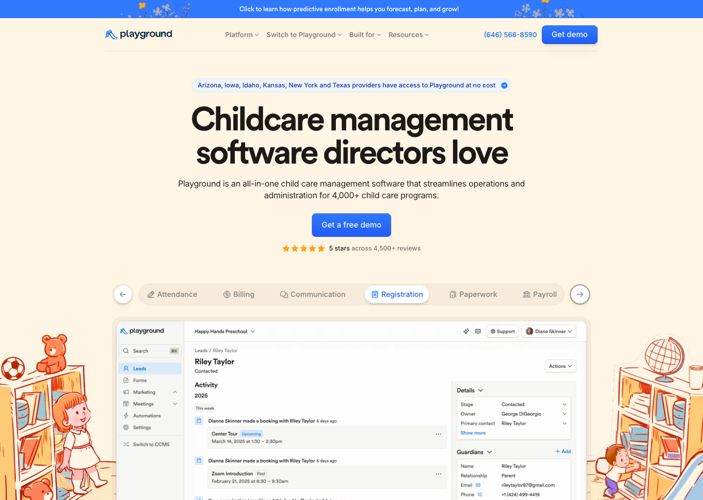 Child Care Management Software & App | Playground — website design on Landdding