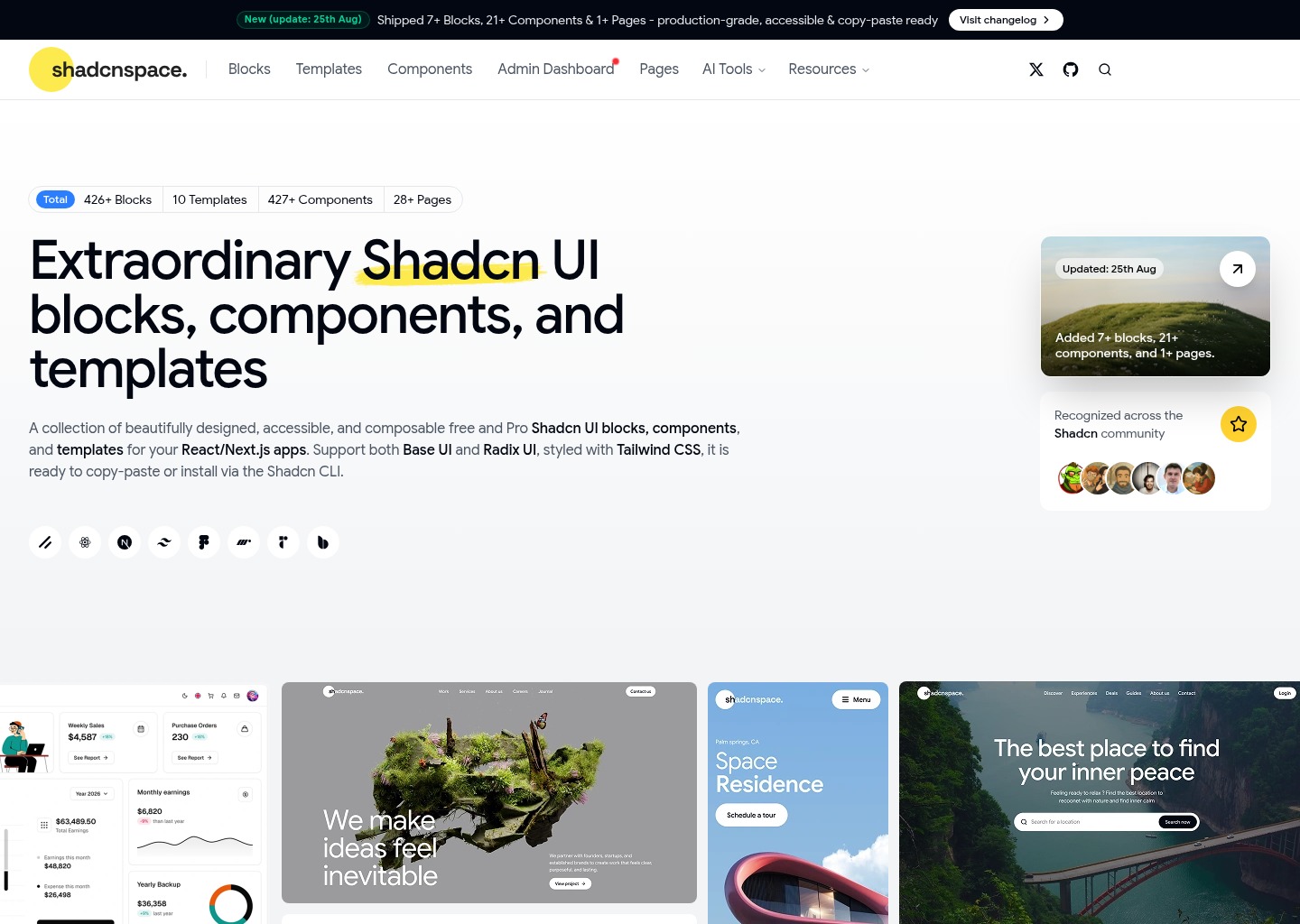Shadcn Space — website design on Landdding