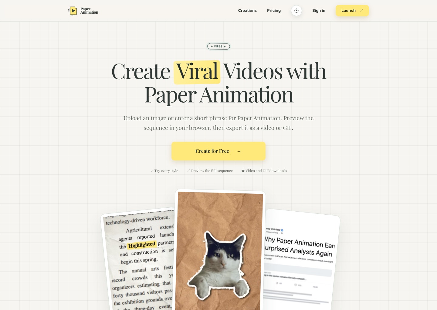 Free Paper Animation Maker — website design on Landdding