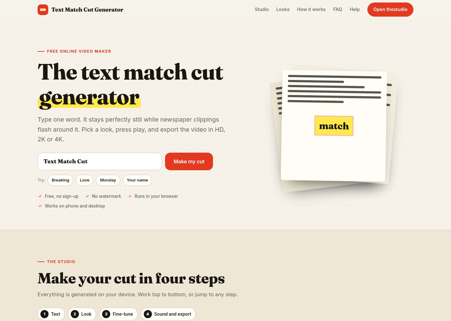 Text Match Cut Generator: Free Online Newspaper Text Effect Maker — website design on Landdding