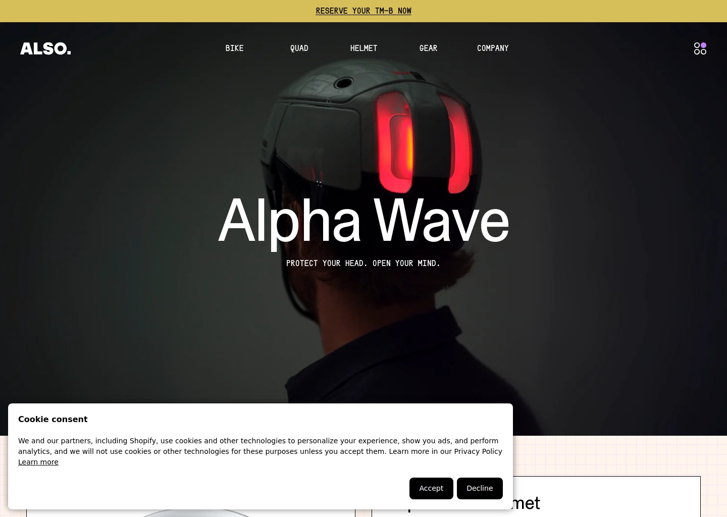 
      ALSO Helmet - Alpha Wave
 — website design on Landdding