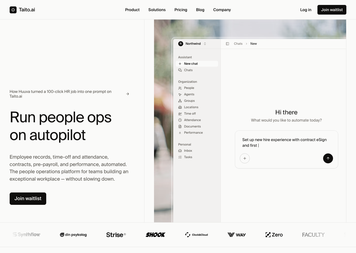 Taito.ai — Run people ops on autopilot — website design on Landdding