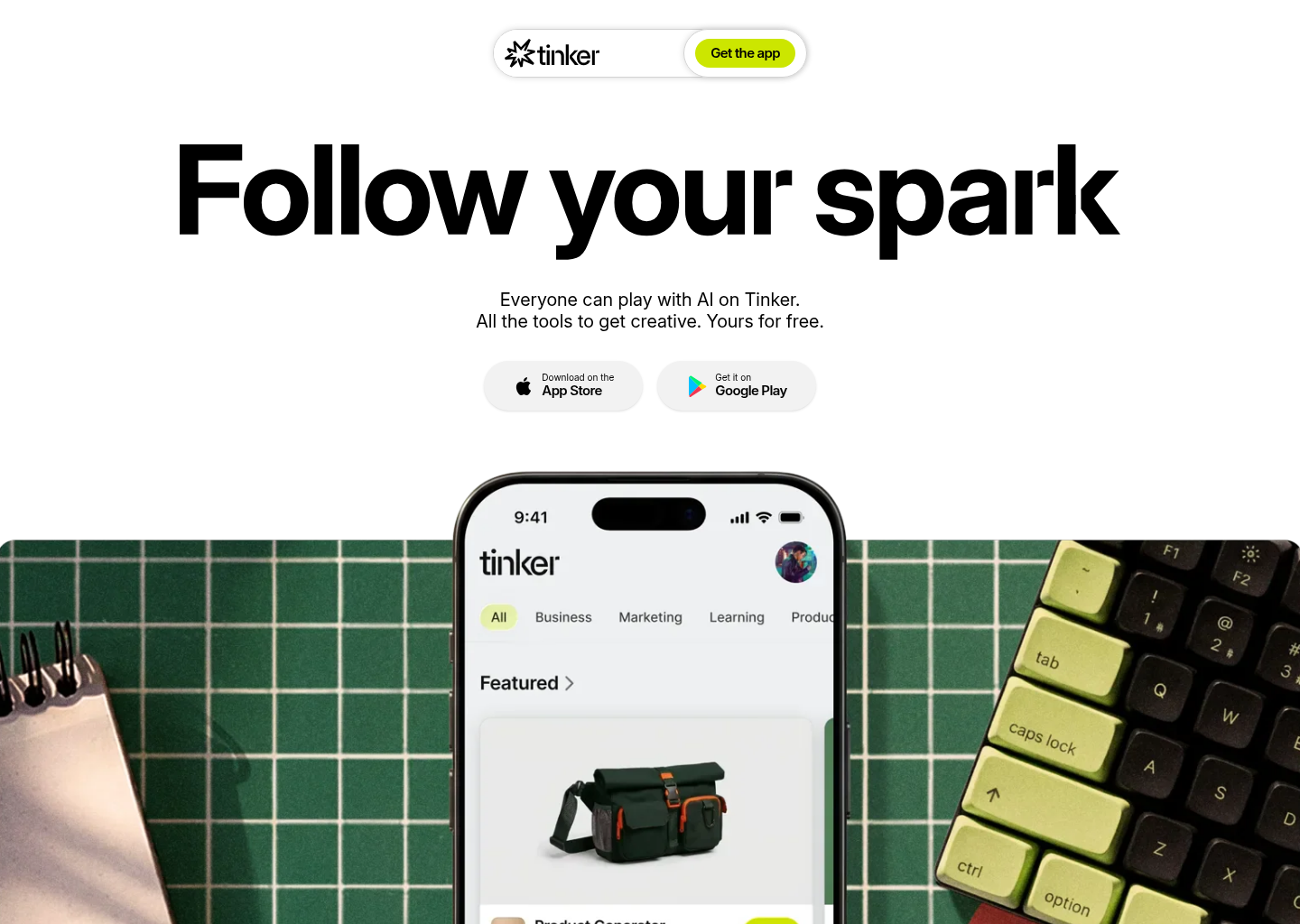 Tinker — Play with AI, bring your ideas to life — website design on Landdding